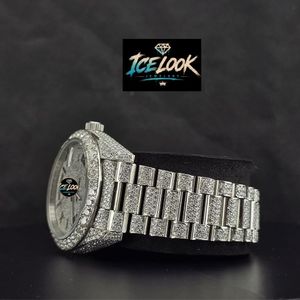 นาฬิกา Ice Look Tourbillon Moon Phase Date ระบบจักรกล หน้าปัดคริสตัลแซฟไฟร์ สายสแตนเลสสตีล ประดับเพชร หรูหรา แฟชั่น สำหรับใส่เป็นเครื่องประดับ - Product Image 2