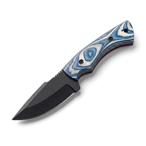 Couteau à lame fixe en acier au carbone, fabriqué à la main, revêtu par poudrage, avec manche en bois Pakka bleu, pour la chasse et les activités de plein air, vente en gros, fabricant - Product Image 1