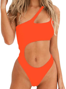 Maillot de bain une pièce sexy pour femme - Évidé, asymétrique, couleur unie, idéal pour l'été - Product Image 1