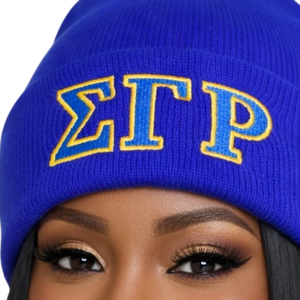 Sigma Gamma Rho Blue Beanie Hat Women ΣΓΡ Embroidery Knit Cap Warm Winter Skull Cap Casual Stylish Fit - Product Image 2