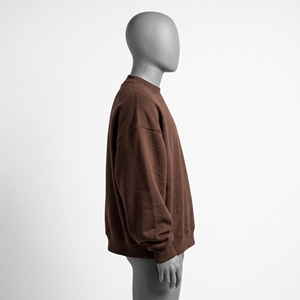Sudadera de cuello redondo para hombre, color marrón chocolate, con letras arqueadas en parche color canela, de forro polar grueso, estilo oversize, tipo jersey, para distribuidores de exportación - Product Image 5