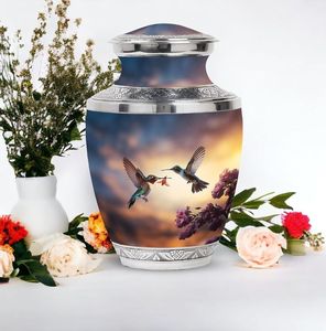 Customized Aluminum Cremation Urn Metal <b>Memorial</b> <b>Keepsake</b> Vase Floral Bird Pattern for Adult Remembrance - Product Image 2