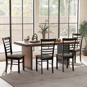 Set di 4 Sedie da Pranzo in Legno Nero e Grigio, Stile Rustico, Sedie da Cucina Imbottite con Telaio in Legno di Gomma - Product Image 2