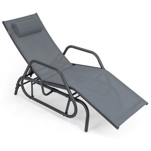 Chaise longue d'extérieur avec accoudoirs et coussin, chaise longue confortable pour se prélasser au soleil - Product Image 1