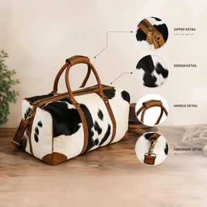 Hair <b>On</b> Cowhide Leather Weekend Duffle <b>Bag</b>, Western Travel Handbag | Large Capacity <b>Carry</b> <b>Bag</b> Handmade | OEM Export India 2026. - Product Image 4