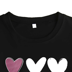 Latest Collection Black O Neck Short Sleeve <b>T</b> <b>Shirt</b> Pink and White <b>Heart</b> Pattern Graphic Tee Casual Streetwear Top - Product Image 4