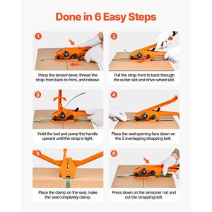 Kit d'outils de cerclage robuste avec 300 attaches métalliques, bande PET de 305 m et cerclage plastique manuel pour un emballage de palettes efficace - Product Image 3
