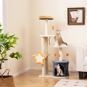 Lussuoso Tiragraffi per Gatti da 50FT con Palo in Sisal e Piattaforma per Arrampicata e Giocattoli per Cani, con Palo Tiragraffi in Corda - Product Image 1