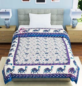 Couette légère en coton de Jaipur pour lit simple/Razai/Rajai, motif floral, 85x55 pouces, douce et confortable, literie toutes saisons, bleu-S-203 - Product Image 1