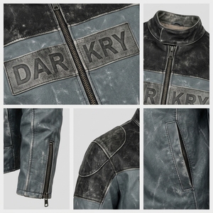 Chaqueta de Cuero para Hombre OEM Personalizada, Gris Pizarra/Negro, con Pecho Desgastado, Estilo Motero, Abrigo de Piel Genuina de Vacuno, Venta al por Mayor Directa de Fábrica - Product Image 6