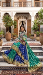 Anarkali <b>Wedding</b> Gown Women Casual <b>Dresses</b> Dark Green Silk Heavy Gold Silver Embroidered Luxury Ethnic Shalwar Kameez Maxi <b>Dress</b> - Product Image 6