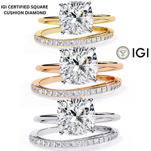 <b>Cushion</b> Cut Lab Grown IGI Certified VVS Clarity 2.00 Carat Diamond Wedding Engagement Gift Band Set Trendy Gold Women's Jewelry - Product Image 4