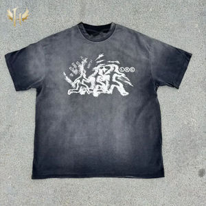 เสื้อยืดผู้ชายทรงโอเวอร์ไซส์ พิมพ์ลายกราฟิกลิงแบบวินเทจ ผ้าฝ้ายถัก 100% ซักย้อมสีซีดแบบซันเฟด พิมพ์ลายด้วยเทคนิค DTG แบบกำหนดเอง - Product Image 3
