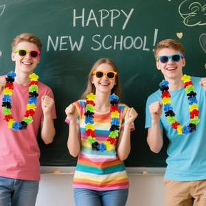 สร้อยคอดอกไม้เขตร้อน Hawaiian Leis 24สีสำหรับปาร์ตี้กลับไปโรงเรียนครูชื่นชมอุปกรณ์การสำเร็จการศึกษาชายหาด - Product Image 5