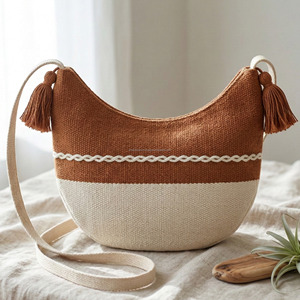 Bolsos cruzados grises tejidos con correas ajustables, bolsos de hombro laterales tejidos a rayas blancas, sostenibles, de moda, gran oferta, bolsos para ropa - Product Image 2