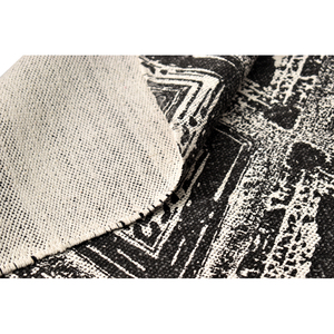 Tapis d'appoint tissé à la main, effet vieilli, motif losanges, noir et blanc cassé, géométrique, en coton, à poils ras, style bohème, pour décoration de salon - Product Image 1
