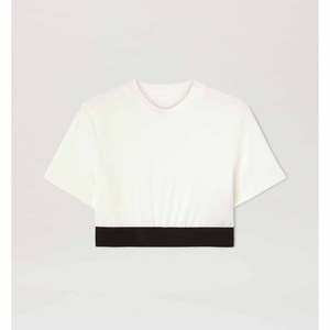 เสื้อยืดครอปสีขาวสำหรับผู้หญิง คอกลม แขนสั้น ทรงปกติ สีพื้น แบบถัก ใส่ได้ทุกฤดูกาล - Product Image 6