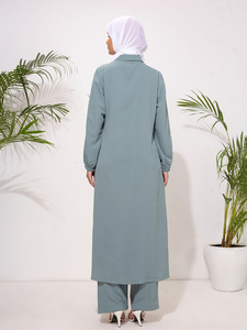 Women's Modest <b>2</b> <b>piece</b> <b>Dresses</b> Elegant Lightweight Nida Fabric Open Abaya Solid Pattern Delicate Embroidery Natural Waistline - Product Image 4