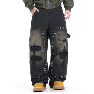 Pantalones holgados de alta calidad para hombre, azules lavados, con logo personalizado, jeans de corte holgado, jeans casuales de algodón para hombre. - Product Image 1