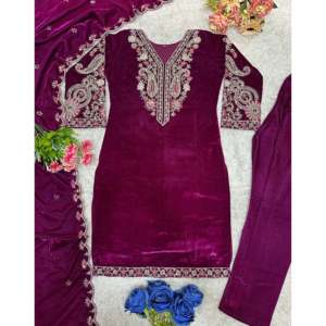 Ensemble de costume de fête pour femmes avec haut et bas brodés et dupatta - Product Image 6