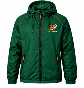 Chaqueta Cortavientos Verde Sólida con Capucha para Hombre, Ligera, con Cierre y Bolsillos Delanteros con Cremallera, 100% Poliéster, Delgada, para Deportes de Primavera y Uso en Equipo - Product Image 1