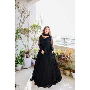 Ensemble de robe de soirée longue MAXI noire avec moins de bordure et dupatta XS [34] AY-114 - Product Image 5