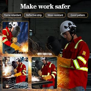 Men's Red <b>Flame</b> Resistant Hi Visibility Work <b>Shirt</b> with Reflective Stripes Long Sleeve 100% Cotton Safety Uniform Workwear - Product Image 5
