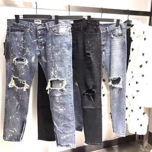 Jeans droits destroy décontractés délavés pour hommes Vêtements en coton spandex à très bas prix avec lot en stock - Product Image 1
