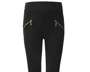 Leggings de yoga negros de cintura alta con cremalleras doradas, pantalones elásticos sin costuras de longitud completa para mujer - Product Image 4