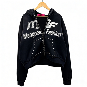 เสื้อฮู้ดซิปหน้าสไตล์วินเทจ ล้างสีแบบแอซิดวอช ผ้าเทอร์รี่คอตตอน 100% ระบายอากาศได้ดี เป็นมิตรต่อสิ่งแวดล้อม ดีไซน์ทำเก่าแบบดิสเทรส ทรงปกติสำหรับผู้ชาย - Product Image 1