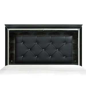 Letto Queen Size con Testiera LED, Finitura Nera, Imbottito con Bottoni, 1 Pezzo, Letto in Legno con Pannelli Testurizzati Effetto Alligatore - Product Image 2