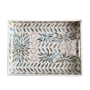 Mother of Pearl Inlay Tray Palawan Flower Lacquer <b>Coffee</b> Table Tray by blossom craft india - Product Image 1