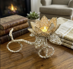 White Gold Beads Handmade Metal Votive Holder Cycle Shaped Luxury Home Decor for Christmas Valentine's Easter Candle Holder - Product Image 6