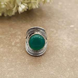 Handmade 925 Sterling Silver Green Onyx <b>Ring</b> Oxidized Boho <b>Statement</b> <b>Ring</b> for Women Vintage Style Round Gemstone Jewelry - Product Image 2