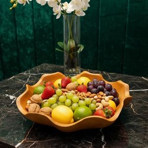 Tazón de Madera de Teca Hecho a Mano, Rústico, Festoneado, Ecológico, Duradero, Personalizable, para Servir Ensaladas, Frutas, Postres, para la Mesa de la Cocina - Product Image 1