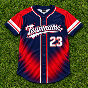 Camiseta de Béisbol Personalizada, Roja y Azul Marino con Degradado, Impresión Sublimada, Absorbente de Humedad, Manga Corta, Cuello Mao, Malla, Unisex, Adulto - Product Image 2