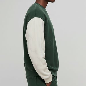 Men's Green Oversized O-Neck Sweatshirt Regular Regular Breathable Eco-Friendly <b>Fleece</b> <b>Zipper</b> Casual Winter Washed Design Front - Product Image 6