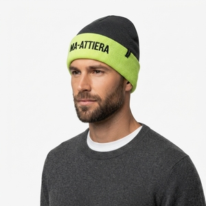 Custom Black Neon <b>Green</b> Knit <b>Beanie</b> Hat Winter Warm Cuffed Skull Cap With Embroidered Logo - Product Image 5