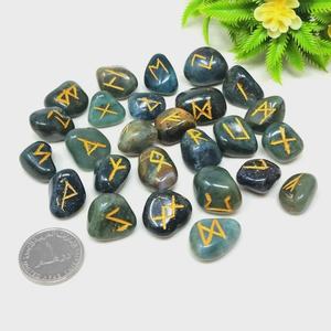 Juego de Piedras Rúnicas de Ágata Musgosa Natural, Hermoso Juego de Runas de Cristal Futhark, Estilo Feng Shui, Ágata Muntaha Grabada para Sanación - Product Image 4