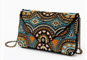 Pochette perlée faite à la main avec chaîne |   Sac de soirée géométrique multicolore |   Sac à main Statement |   Sac à chaîne au design géométrique - Product Image 4