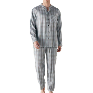 Ensemble de pyjama thermique rayé en tissu gaufré pour homme, col montant, manches longues, tenue de nuit de haute qualité, service OEM, fabricant - Product Image 1