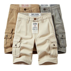 Short cargo taille moyenne pour hommes, grandes tailles, nouveaux modèles, séchage rapide, respirant, tissé, teint uni avec décoration lavée, multi-poches - Product Image 3