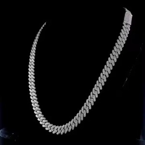 Moissanite Stones Prong Cuban Link Chain Necklace Solid 925 Sterling Silver with Rhodium Finish Passes Diamond Tester - Product Image 1