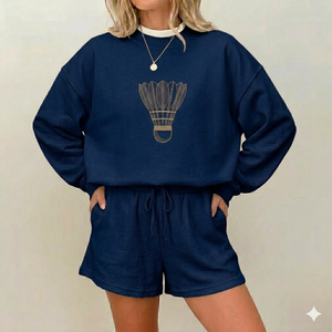 Women <b>Mock</b> <b>Neck</b> <b>Top</b> Styled With Shorts Set Light Fabric Relaxed Fit Easy Wear Daily Outfit Modern Clothing - Product Image 1