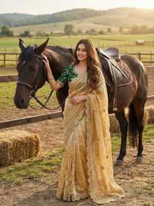 Sari Imperial Sequence Border Aarco Elegance Fendy de Satén con Borde Pesado Distintivo, Sari Golden Grace para Fiestas - Product Image 2