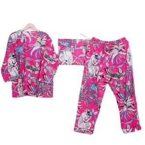 Conjunto de Pijama de Satén 100% Algodón, Estilo Vintage, Manga Larga, Estampado a Mano, Cintura Elástica, Transpirable, para Mujer - Product Image 4