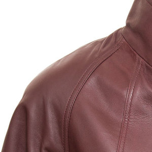 Elegant Women's <b>Long</b> Brown Genuine <b>Leather</b> <b>Jacket</b> Stand Collar Three Quarter Sleeve Autumn and winter Wear - Product Image 6