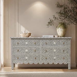 Gray White Bone Inlay Living Room Cabinet Drawers <b>Storage</b> Dresser Slab Door Modern Side <b>Chest</b> Custom Size - Product Image 1