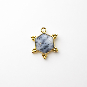 Gold Plated Brass Hexagon Dendrite <b>Opal</b> Gemstone Pendant Charm Smooth Cabochon Natural Stone Connector Necklace <b>Bracelet</b> Unisex - Product Image 1