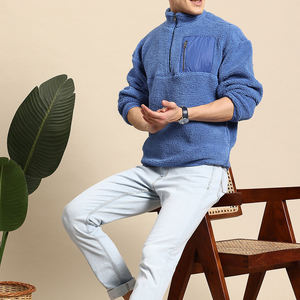 Pull en molleton bleu pour homme, fermeture éclair 1/4, couleur unie, manches régulières, respirant, tricoté, pour un usage décontracté en automne - Product Image 5